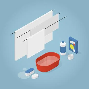 Isometric Home Laundry Illustration Stock Illustration