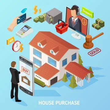Isometric Home Purchase Background Stock Illustration