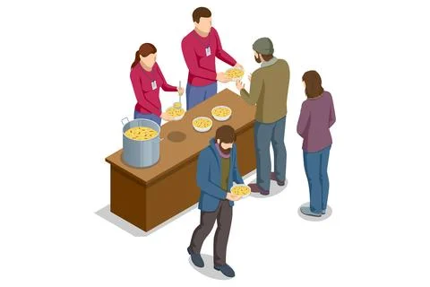 Isometric Homeless needing help, begging money man and women, bum. Delivery of Stock Illustration