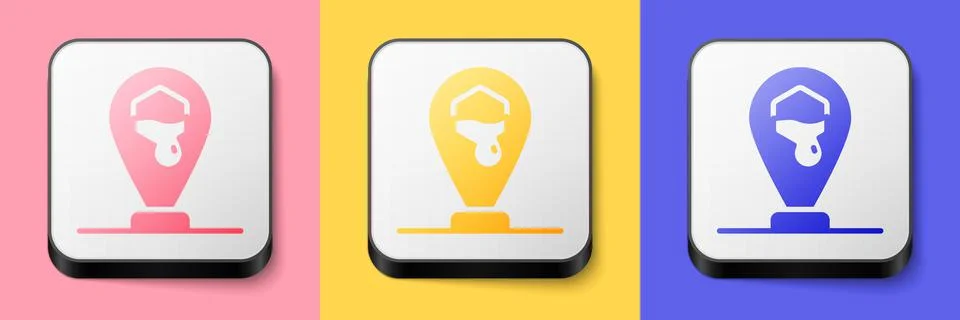 Isometric Honeycomb bee location map pin pointer icon isolated on pink, yello Stock Illustration