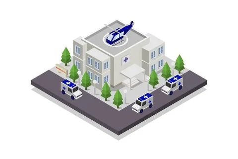 Isometric hospital on background Stock Illustration