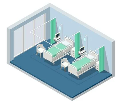 Isometric Hospital Bed. Empty Bed On Hospital Ward. Empty Bedroom in a Hospital Stock Illustration