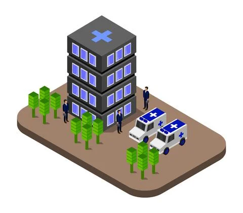 Isometric hospital in vector on white background Stock Illustration