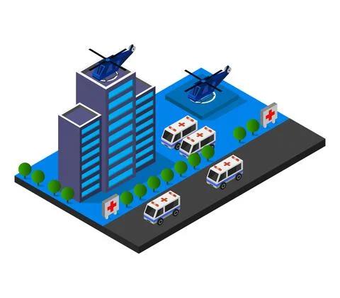 Isometric hospital in vector on white background Stock Illustration