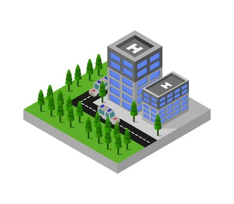 Isometric hospital in vector on white background Stock Illustration