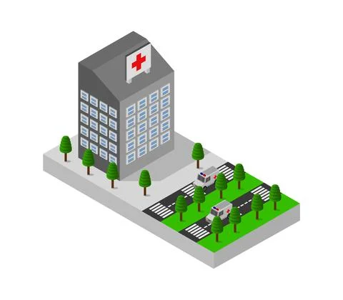 Isometric hospital in vector on white background Stock Illustration