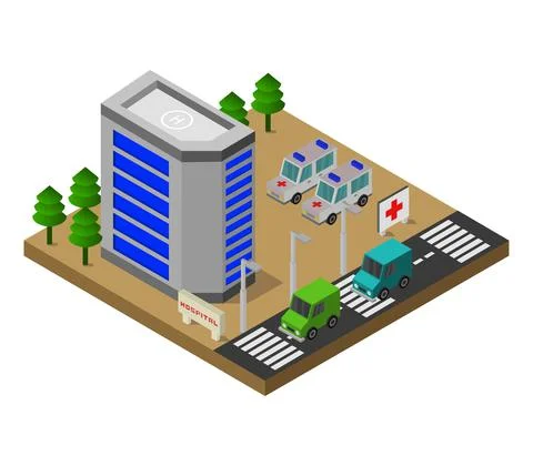 Isometric hospital in vector on white background Stock Illustration