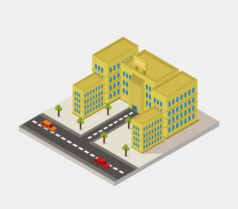 Isometric hotel icon illustrated in vector on white background Stock Illustration