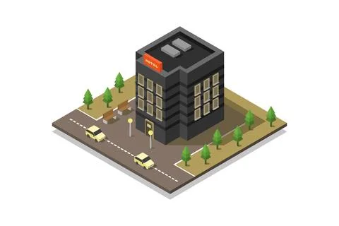 Isometric hotel illustrated on background Stock Illustration