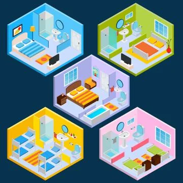 Isometric Hotel Interior Illustrazione stock