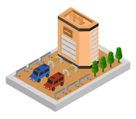 Isometric hotel room in vector on white background Stock Illustration