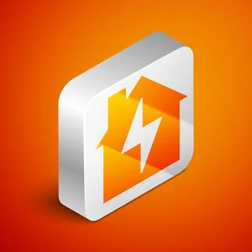 Isometric House and lightning icon isolated on orange background. Home energy Stock Illustration