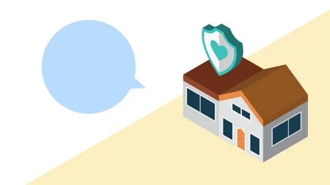 Isometric house animation with shield icon and heart symbol and speech bubb.. Stock Footage 333430457