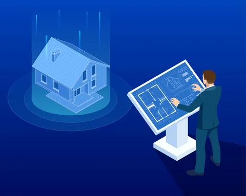 Isometric house architectural project. Virtual interactive interface. Engineer Stock Illustration