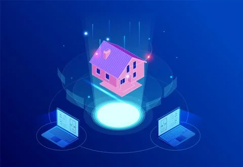 Isometric house architectural project. Virtual interactive interface. Engineer Illustrazione stock