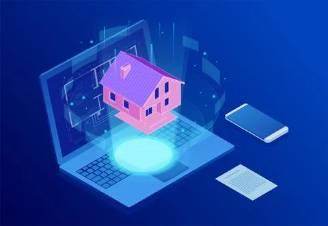 Isometric house architectural project. Virtual interactive interface. Engineer Stock Illustration