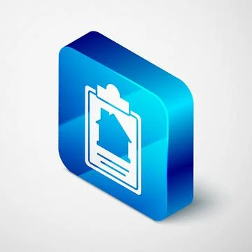 Isometric House contract icon isolated on grey background. Contract creatio.. Stock Illustration