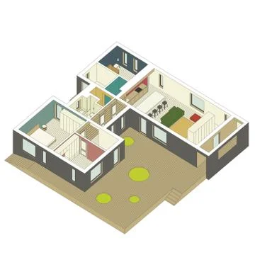 Isometric house inside Illustrazione stock