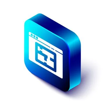 Isometric House plan icon isolated on white background. Blue square button Ilustración de archivo