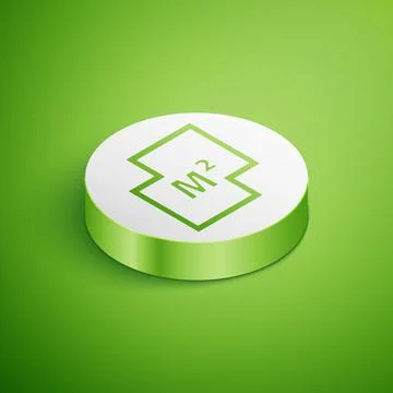 Isometric House plan icon isolated on green background. White circle button Stock Illustration