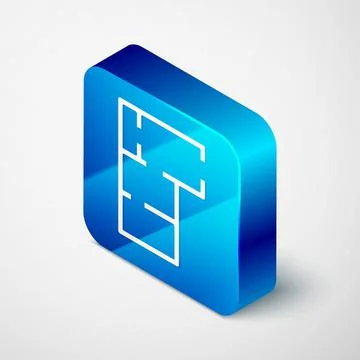 Isometric House plan icon isolated on grey background. Blue square button Ilustración de archivo