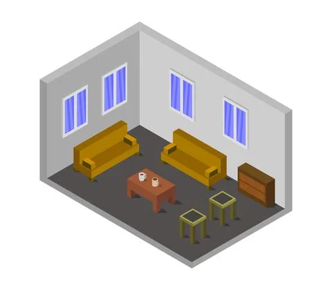 Isometric house room in vector on white background Stockillustratie
