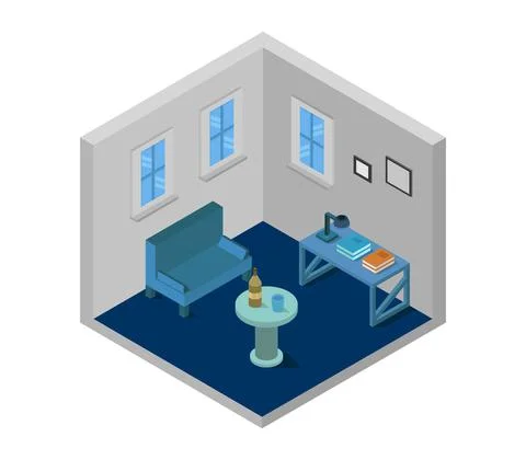 Isometric house room in vector on white background Stockillustratie