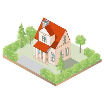Isometric house with shadow on white background Stock Illustration