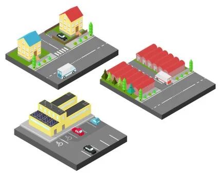 Isometric house. Two houses on the same street. Stock Illustration