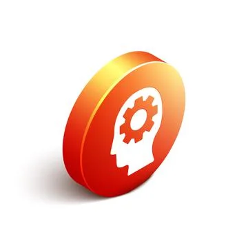 Isometric Human head with gear inside icon isolated on white background 스톡 일러스트