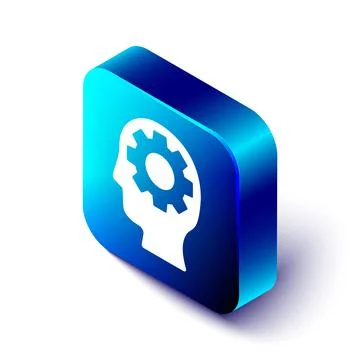 Isometric Human head with gear inside icon isolated on white background Stock Illustration