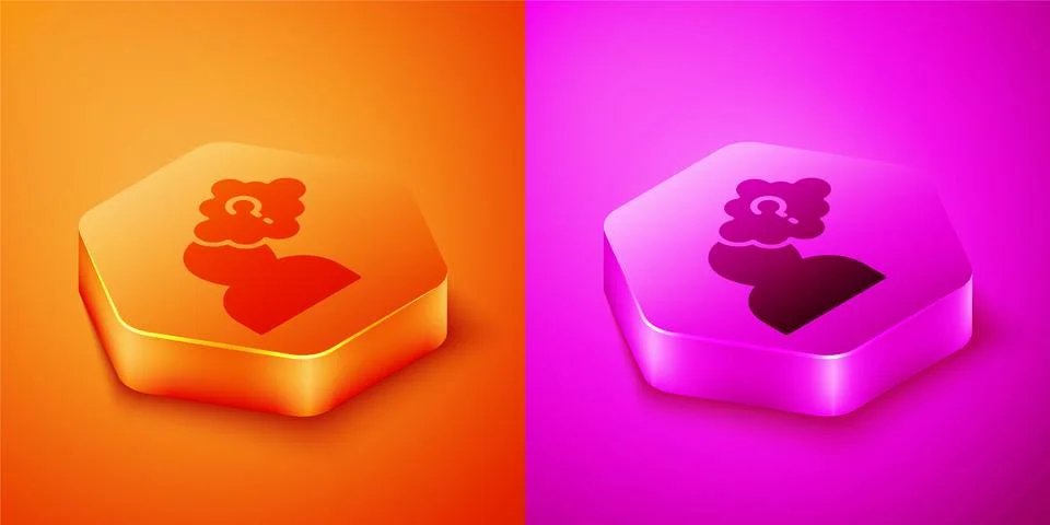 Isometric Human head with question mark icon isolated on orange and pink Stock Illustration