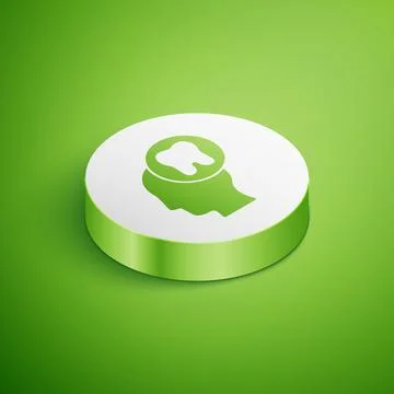 Isometric Human head with tooth icon isolated on green background. Tooth symb Stock Illustration