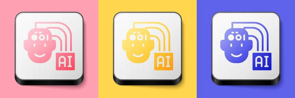 Isometric Humanoid robot icon isolated on pink, yellow and blue background Illustrazione stock