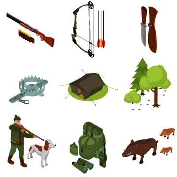 Isometric hunting set Stock Illustration