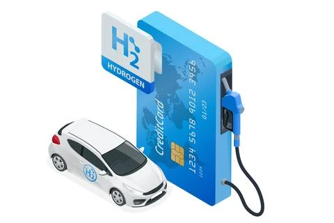 Isometric Hydrogen fuel car charging station with two dispensers for H2 vehicles Stock Illustration