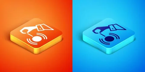 Isometric Hypnosis icon isolated on orange and blue background. Human eye w.. Stockillustratie