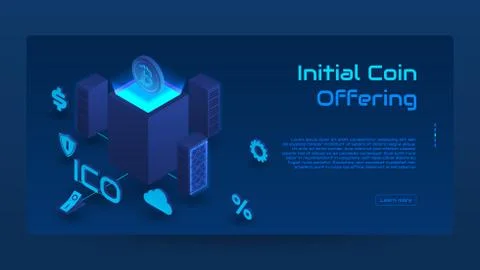 Isometric ICO concept banner Stock Illustration