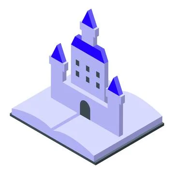Isometric icon of castle appearing from open book Stock Illustration