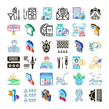 Isometric icon collection covering various concepts Stock Illustration