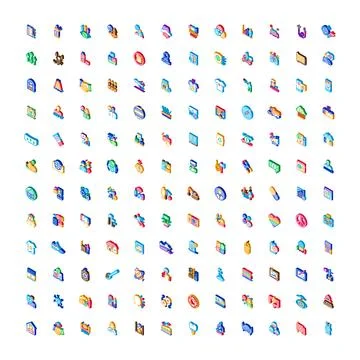 Isometric icon collection displaying diverse business and lifestyle concepts Stock Illustration