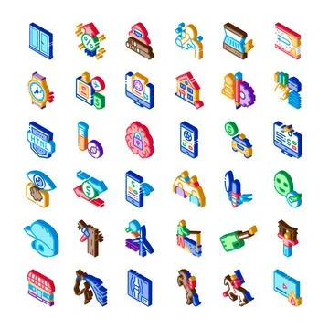 Isometric icon collection displaying various abstract concepts イラスト素材