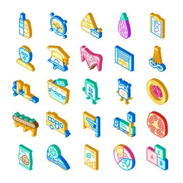 Isometric icon collection diverse object illustrations set Stock Illustration