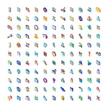 Isometric icon collection featuring various technology and business concepts Illustrazione stock