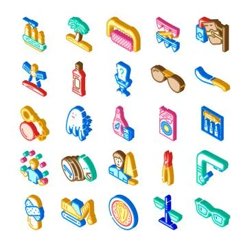 Isometric icon collection featuring various objects elements Stockillustratie