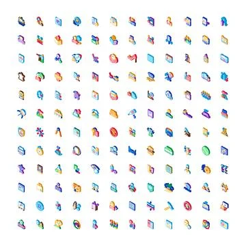 Isometric icon collection representing business technology and services Stock Illustration