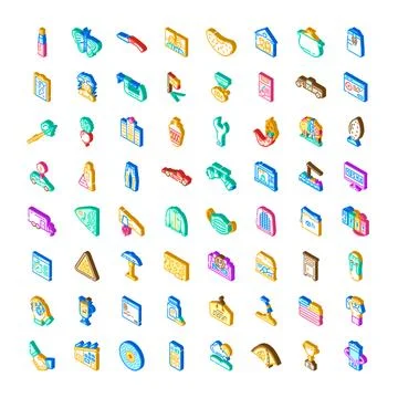 Isometric icon collection representing daily life elements and objects Stock Illustration
