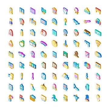 Isometric icon collection representing daily objects and concepts Stock Illustration