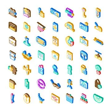 Isometric icon collection representing daily objects and industrial concepts Stock Illustration
