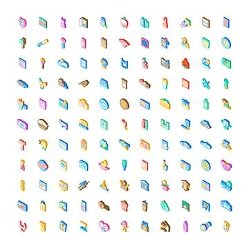Isometric icon collection representing daily life objects symbols Stock Illustration